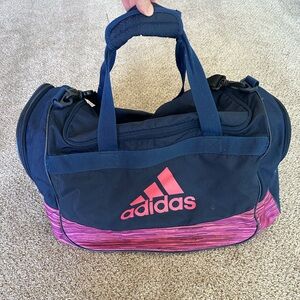 ADIDAS Gym Bag Duffle Carry On Navy Pink Shoe Pocket Shoulder Strap and Handles